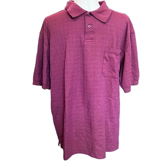 Haggar Burgundy Checkered Lined Polo Shirt. Swift Quick Dry. Office Size: Large - Picture 1 of 7